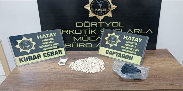 Dörtyol’da durdurulan araçta, 494 adet Captagon ile 0,50 gr Kubar Esrar yakalandı