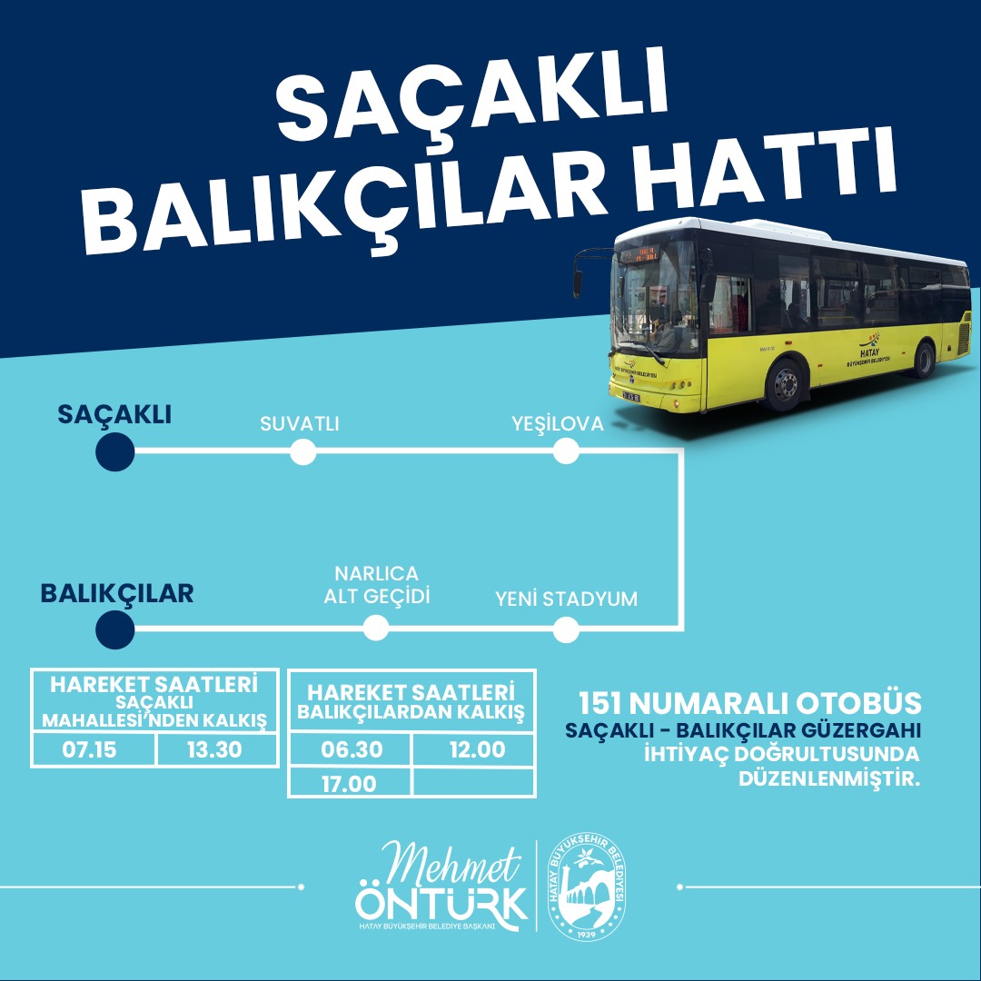 HATAY BÜYÜKŞEHİR BELEDİYESİ BALIKÇILAR-SAÇAKLI HATTINI YENİDEN HİZMETE GİRMESİNİ SAĞLADI HATAY BÜYÜKŞEHİR BELEDİYESİ BALIKÇILAR-SAÇAKLI HATTINI YENİDEN HİZMETE GİRMESİNİ SAĞLADI
