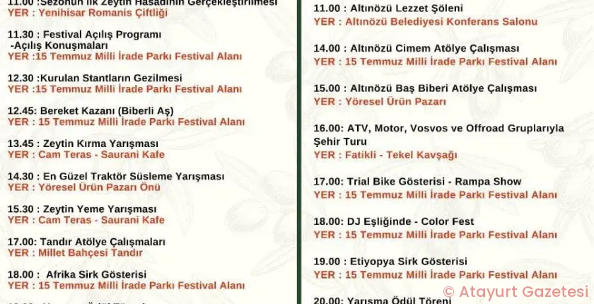 ALTINÖZÜ’NDE FESTİVAL COŞKUSU BAŞLIYOR ALTINÖZÜ’NDE FESTİVAL COŞKUSU BAŞLIYOR